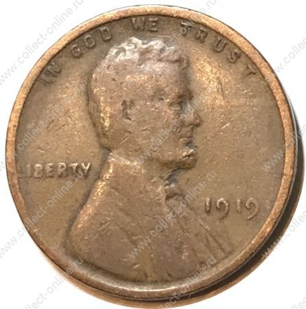 США 1919 г. • KM# 132 • 1 цент • "пшеничный" цент • Авраам Линкольн • регулярный выпуск • F-VF