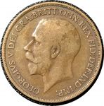 Великобритания 1916 г. • KM# 810 • 1 пенни • Георг V • "Британия" с трезубцем • регулярный выпуск • VG-F