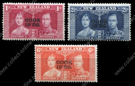 Кука о-ва 1937 г. Gb# 124-6 • Коронация Георга VI • 1d. - 6d. • надпечатки • MNH OG XF • полн. серия