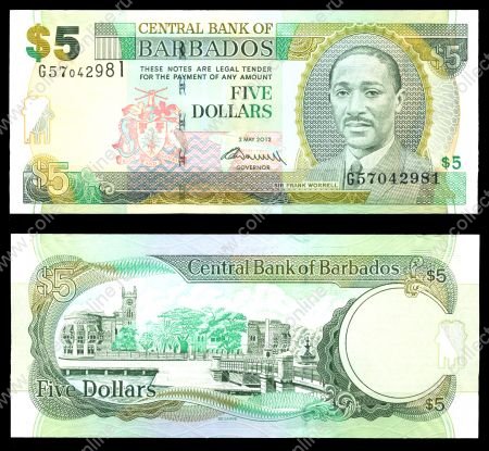 Барбадос 2012 г. • P# 67с • 5 долларов • Сэр Фрэнк Уоррелл • регулярный выпуск • UNC пресс