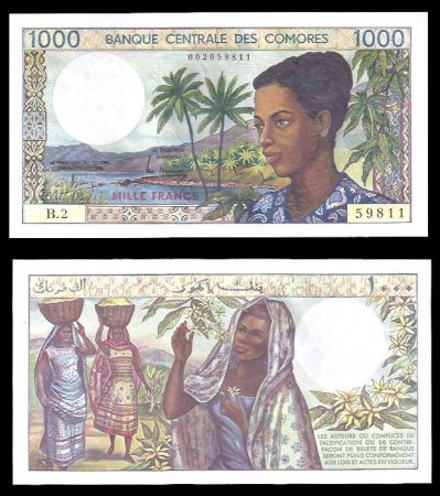 Коморские о-ва 1986 г. • P# 11a • 1000 франков • девушки • регулярный выпуск • UNC пресс
