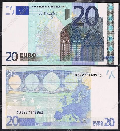 ЕС(Италия) 2002 г.(2013) • P# 17s • 20 евро • регулярный выпуск • М. Драги • серия № - S • UNC пресс