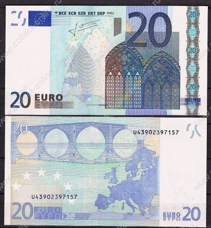 ЕС(Франция) 2002 г. • P# 10u • 20 евро • регулярный выпуск • Ж. Трише • серия № - U • UNC пресс