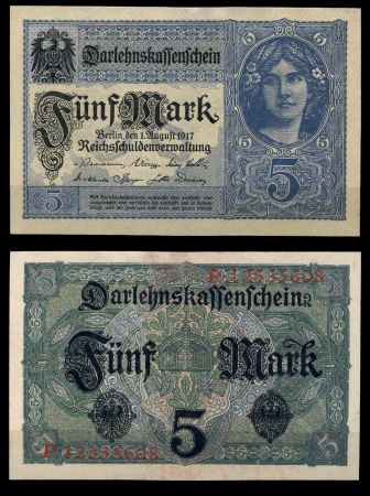 Германия 1917 г. • P# 56b • 5 марок • девушка • регулярный выпуск • UNC пресс