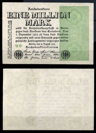 Германия 1923 г. • P# 102b • 1 млн. марок • регулярный выпуск • UNC пресс