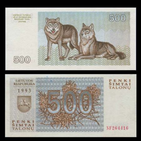 Литва 1993 г. • P# 46 • 500 талонов • волки • регулярный выпуск • UNC пресс