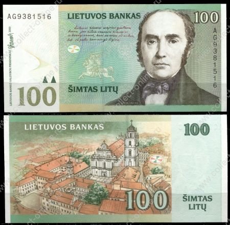 Литва 2000 г. • P# 62 • 100 литов • Симонас Даукантас • регулярный выпуск • UNC пресс