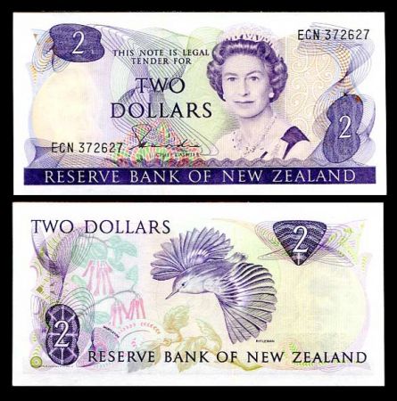Новая Зеландия 1981-1985 гг. • P# 170a • 2 доллара • Елизавета II • птица стрелок • регулярный выпуск • UNC пресс