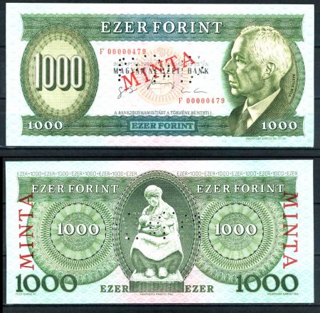 Венгрия 1996 г. • P# 176cs • 1000 форинтов • Бела Барток(композитор) • образец • серия "F" • UNC пресс
