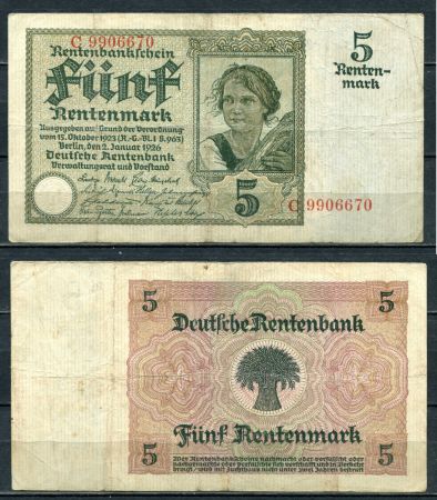 ГЕРМАНИЯ 1925-6гг. P# 169 / 5 РЕНТЕНМАРОК / VF