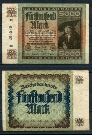 ГЕРМАНИЯ 1922г. P#81a / 5000 МАРОК / VF-XF