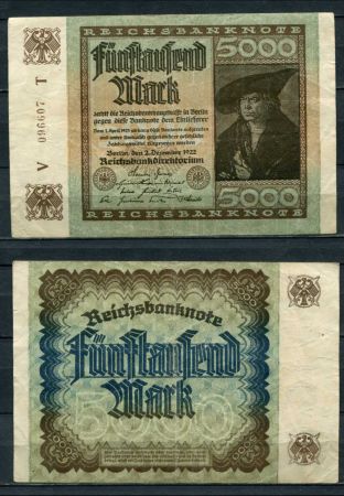 ГЕРМАНИЯ 1922г. P#81a / 5000 МАРОК / VF-XF