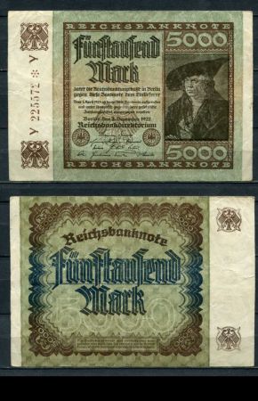 ГЕРМАНИЯ 1922г. P#81a / 5000 МАРОК / VF-XF