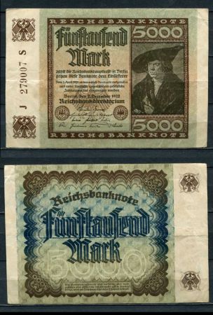 ГЕРМАНИЯ 1922г. P#81a / 5000 МАРОК / VF-XF