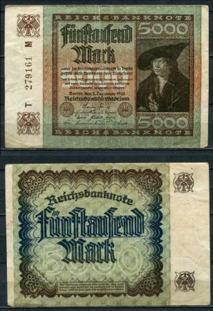 ГЕРМАНИЯ 1922г. P#81a / 5000 МАРОК / VF-XF