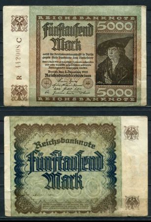 ГЕРМАНИЯ 1922г. P#81a / 5000 МАРОК / VF-XF