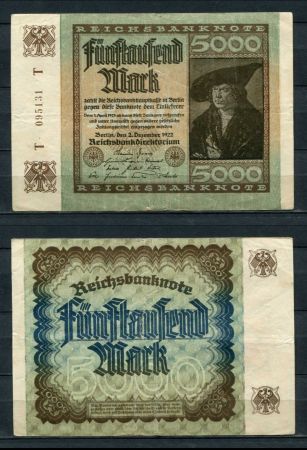 ГЕРМАНИЯ 1922г. P#81a / 5000 МАРОК XF