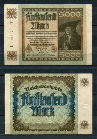 ГЕРМАНИЯ 1922г. P#81a / 5000 МАРОК XF