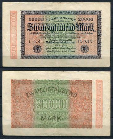 ГЕРМАНИЯ 1923г. P# 85b / 20000 МАРОК XF