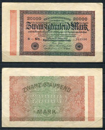 ГЕРМАНИЯ 1923г. P# 85b / 20000 МАРОК XF