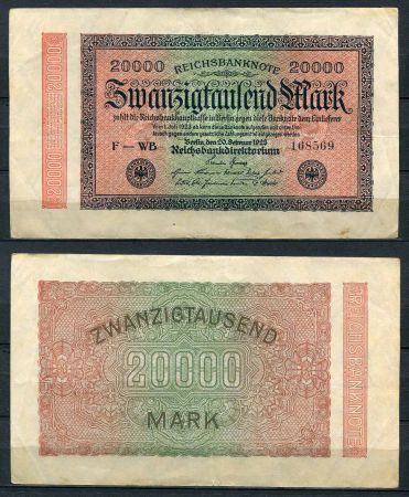 ГЕРМАНИЯ 1923г. P# 85b / 20000 МАРОК XF