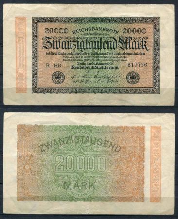 ГЕРМАНИЯ 1923г. P# 85b / 20000 МАРОК XF