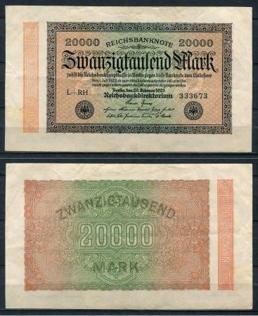 ГЕРМАНИЯ 1923г. P# 85b / 20000 МАРОК XF