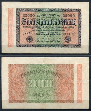 ГЕРМАНИЯ 1923г. P# 85b / 20000 МАРОК XF