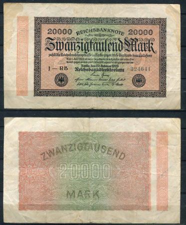 ГЕРМАНИЯ 1923г. P# 85b / 20000 МАРОК VF