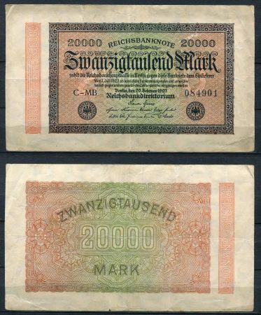 ГЕРМАНИЯ 1923г. P# 85b / 20000 МАРОК VF