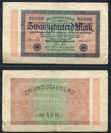 ГЕРМАНИЯ 1923г. P# 85b / 20000 МАРОК VF