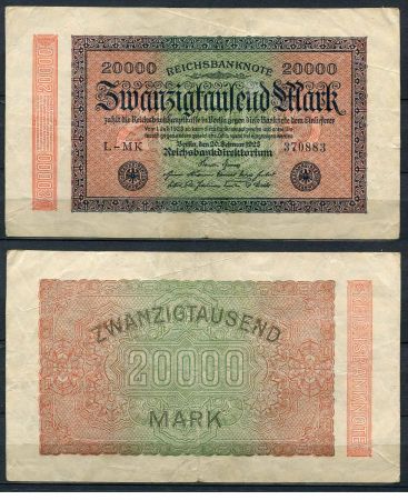 ГЕРМАНИЯ 1923г. P# 85b / 20000 МАРОК VF