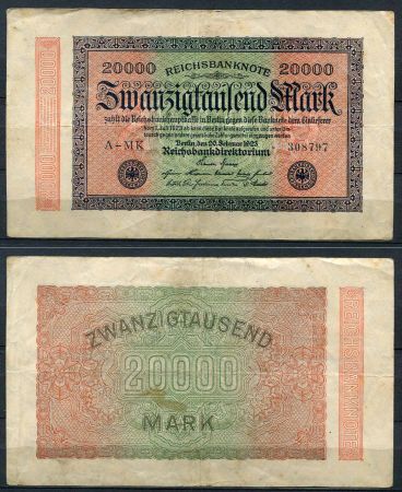 ГЕРМАНИЯ 1923г. P# 85b / 20000 МАРОК VF