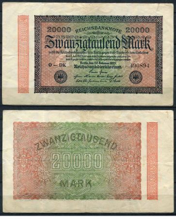 ГЕРМАНИЯ 1923г. P# 85b / 20000 МАРОК VF