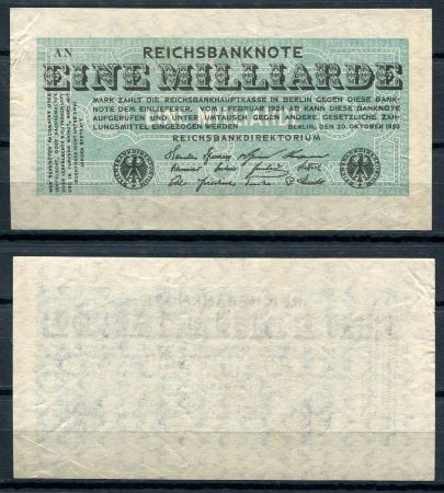 ГЕРМАНИЯ 1923г. 8-й выпуск P# 122 / 1 млрд. МАРОК XF+