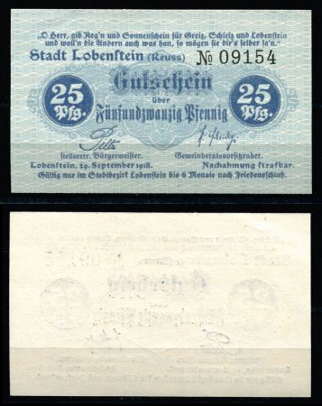 ЛОБЕНШТАЙН 1918г.A 25 пф. / UNC ПРЕСС