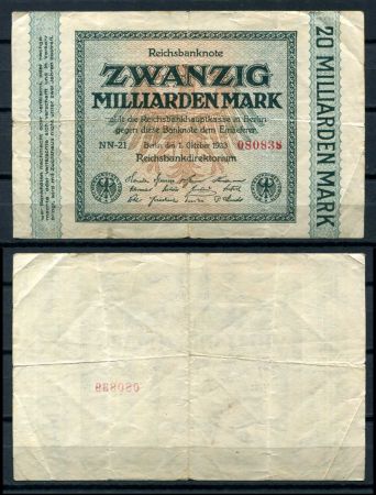 ГЕРМАНИЯ 1923г. 7-й выпуск P# 118a / 20 млрд. МАРОК / VF