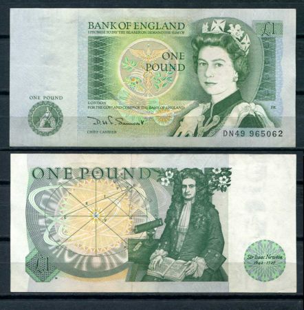 Великобритания 1981-1984 гг. • P# 377b • 1 фунт • Елизавета II • Исаак Ньютон • D.H.F.Somerset • AU+