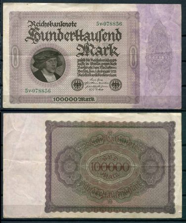Германия 1923 г. • P# 83a • 100000 марок • регулярный выпуск • XF- 