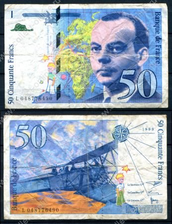 Франция 1999 г. • P# 157Ad • 50 франков • Антуан де Сент-Экзюпери • регулярный выпуск • F-VF