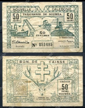 Новая Каледония 1942г. P# 51 / 50 сантимов / VF+