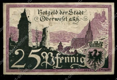 Обервезель Германия 1921г. / 25 пф. / вид на реку / XF