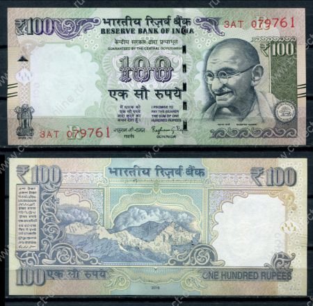 Индия 2016 г. • P# 105 • 100 рупий • Махатма Ганди • Гималаи • регулярный выпуск • UNC пресс