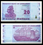 Зимбабве 2009 г. P# 95 • 20 долларов • регулярный выпуск • UNC пресс