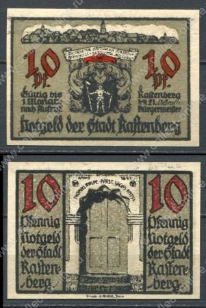 Германия • Растенберг 1921 г. • 10 пфеннигов • рыцарь • дверь ратуши • нотгельд • UNC пресс