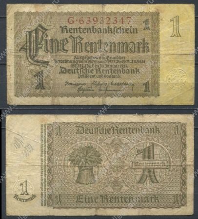Германия • 3-й рейх 1937 г. • P# 173b • 1 рентенмарка • сноп пшеницы • регулярный выпуск • F-