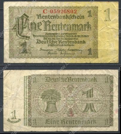 Германия • 3-й рейх 1937 г. • P# 173b • 1 рентенмарка • сноп пшеницы • регулярный выпуск • F