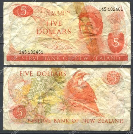 Новая Зеландия 1977-1981 гг. • P# 165d • 5 долларов • Елизавета II • Hardie • регулярный выпуск • *