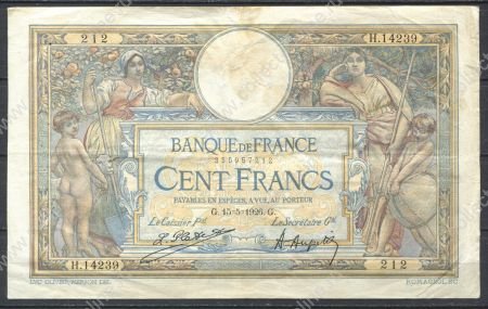 Франция 1926 г. (15-05) • P# 78a • 100 франков • регулярный выпуск • F-VF*