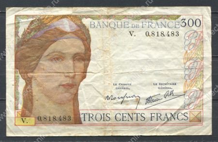 Франция 1938 г. • P# 87 • 300 франков • Церера • Меркурий • регулярный выпуск • F-VF*